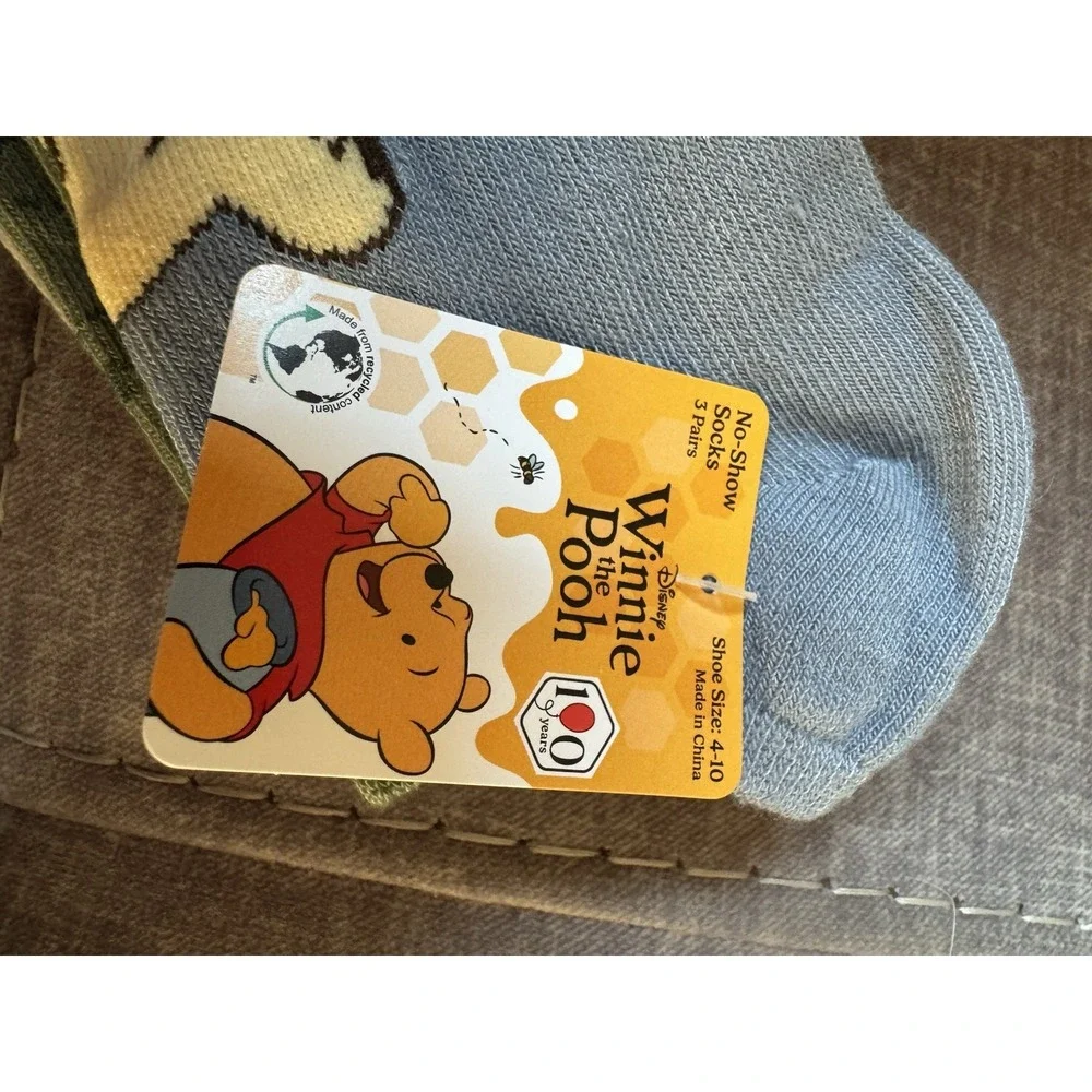 3 Pairs Disney Winnie The Pooh No Show Socks 4-10 NWT